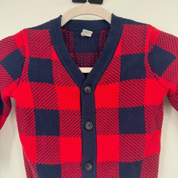 GAP KIDS Red Blue Buffalo Check Plaid CARDIGAN Knit SWEATER Top Toddler 2T - Picture 2 of 7